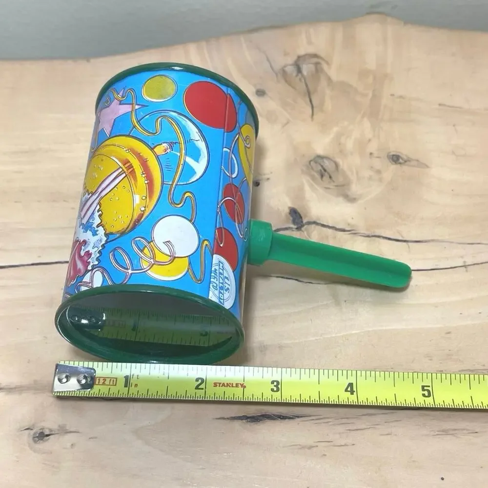 Vtg Tin Noisemaker Metal Toy Noise Maker New Years Showgirl Party Clanger Rattle